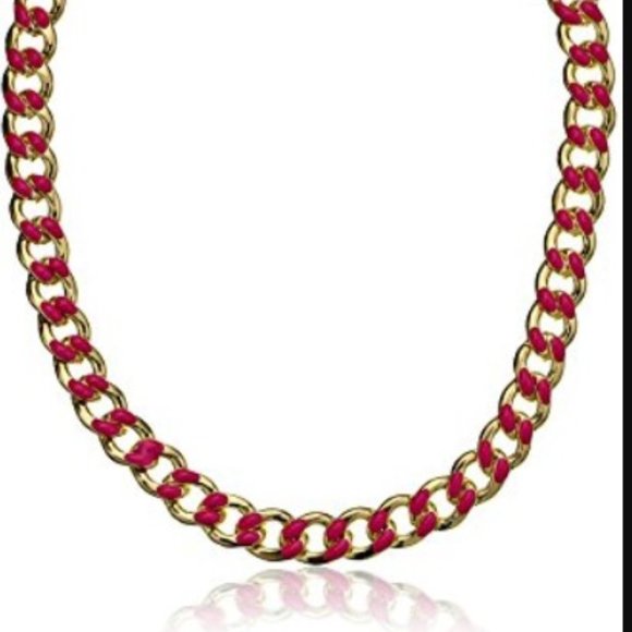 Bijou Drive Gold Link Pink Enamel Accents Chain Statement Necklace, 18" - Picture 6 of 6
